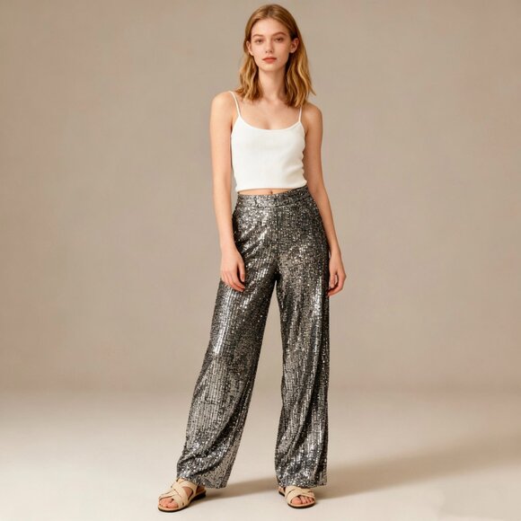 $ 350 NWT Twinset Women's Sequin Sparkle High Waist Pants Size XXS